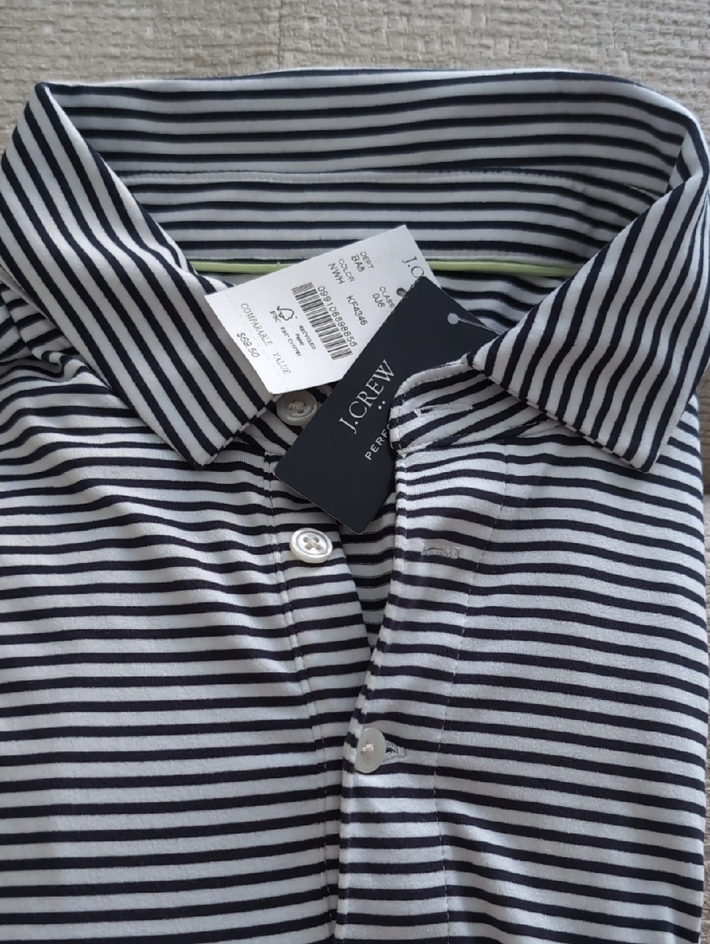 J. Crew Men’s Navy and White Striped Polo